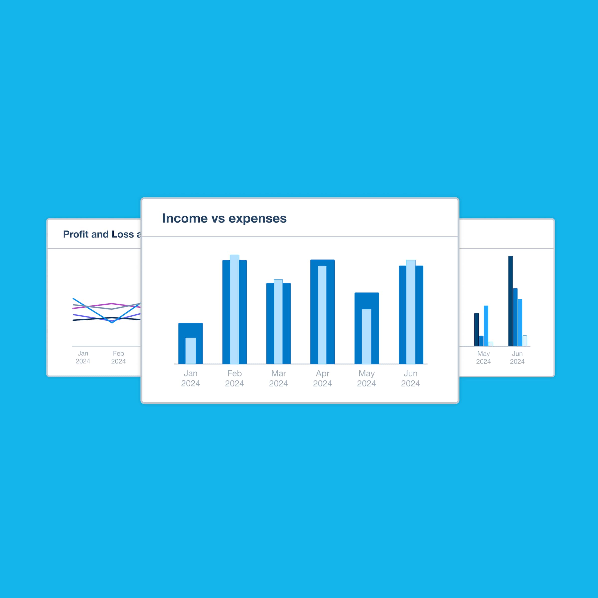 Business data displays on screen in line graphs and bar charts